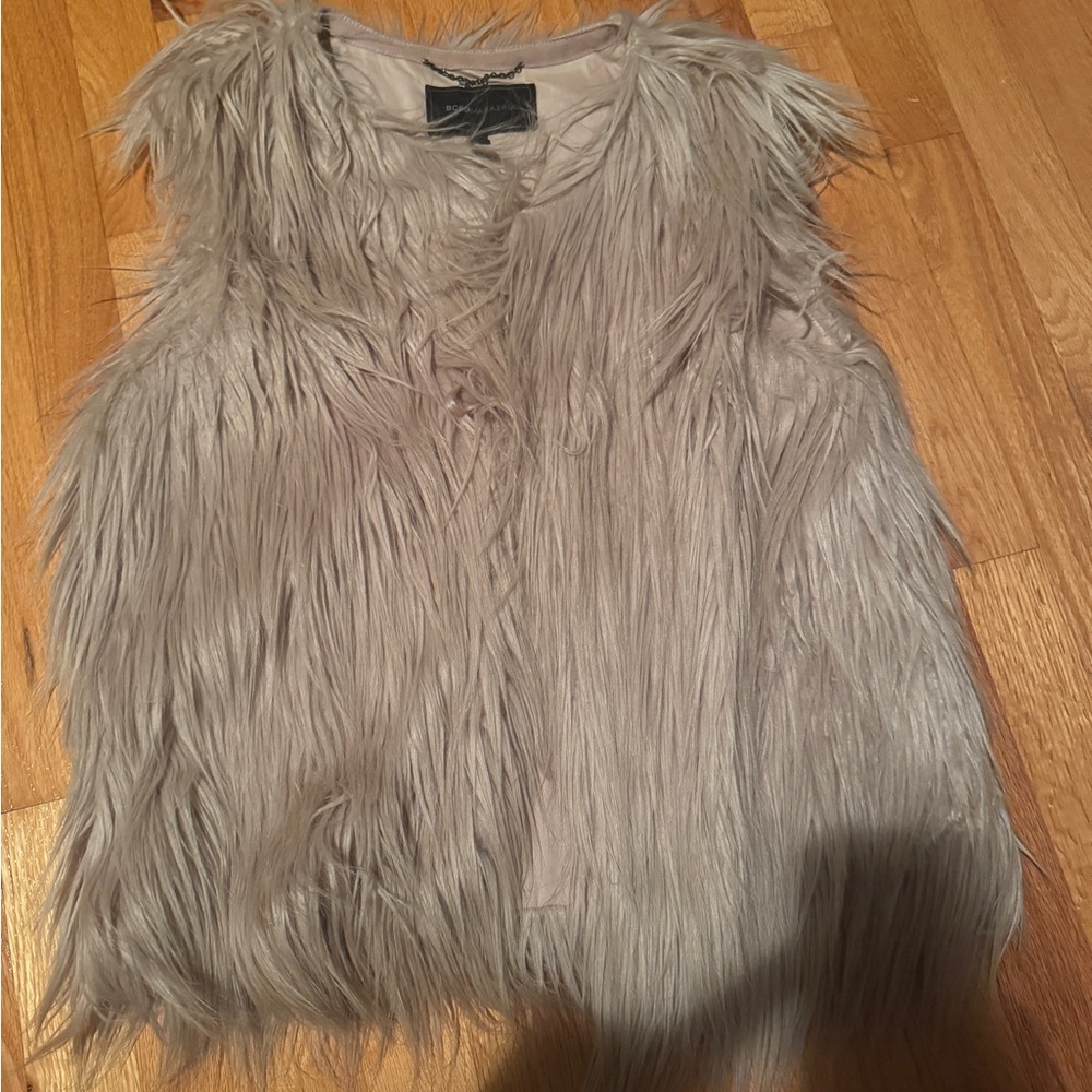 BCBGMaxAzria Gray Faux Fur Vest